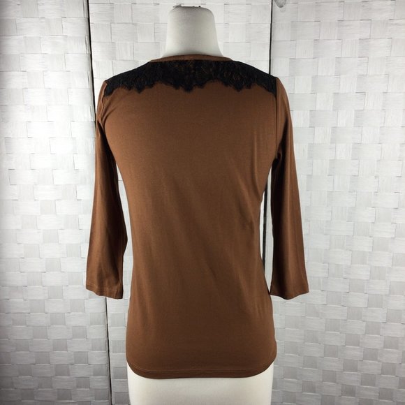 Talbots Brown Tee w/Black Lace,  3/4 Sleeves, P - Picture 5 of 7